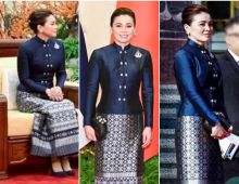 ทรงพระสิริโฉม พระราชินีฯ ในฉลองพระองค์ผ้าไหมลำพูนปักดิ้นเงิน