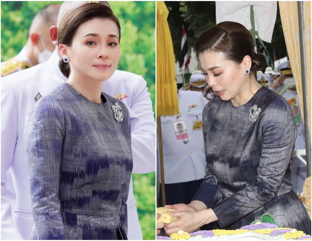 พระราชินีทรงฉลองพระองค์ไทยสากล ผ้าไหมมัดหมี่สไลด์สลับมับไม